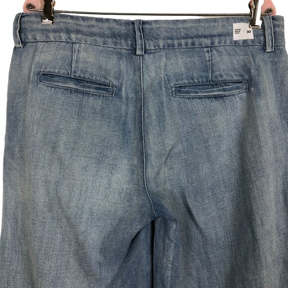 Hudson Womens Nico Midrise Blue Trousers Jeans Sz 30 Wide Leg Linen Blend - Picture 10 of 12